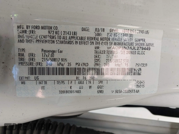 2018 Ford Focus Titanium with VIN 1FADP3N24JL279449, listed as a IAAI auction lot 42297780 with 144,479 mi miles and . Bid and sale history available at DreamBid. Image 9.
