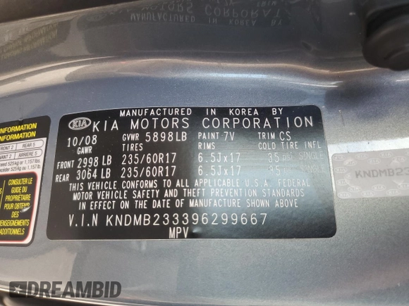 2009 Kia Sedona EX with VIN KNDMB233396299667, listed as a Copart auction lot 80186774 with 197,328 mi miles and Salvage Title. Bid and sale history available at carsss.com. Image 15.