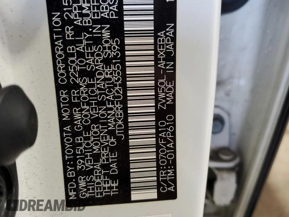 2017 Toyota Prius Two with VIN JTDKBRFU2H3551395, listed as a Copart auction lot 55297545 with 273,107 mi miles and Salvage Title. Bid and sale history available at DreamBid. Image 12.