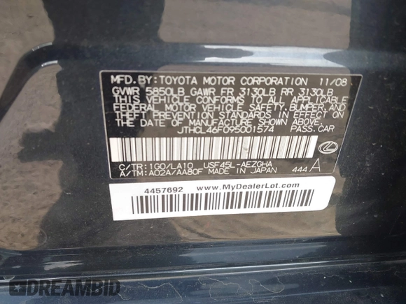2009 Lexus LS 460 с VIN JTHCL46F095001574, выставлен на аукционе IAAI как лот 42115283 с пробегом 123 944 миль миль и . История ставок и продаж доступна на DreamBid. Изображение 9.