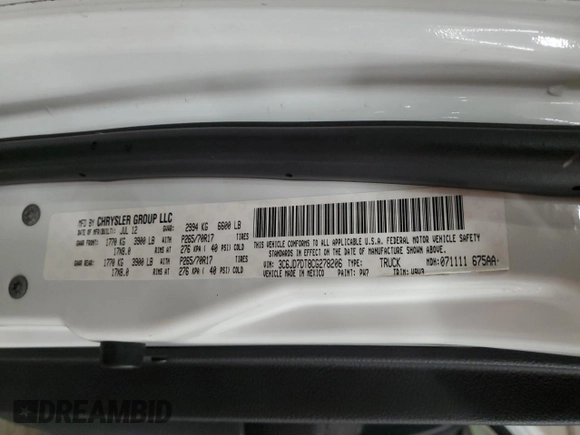 2012 Ram 1500 Tradesman with VIN 3C6JD7DT8CG278206, listed as a Copart auction lot 80159514 with 175,029 mi miles and Salvage title. Bid and sale history available at DreamBid. Image 12.