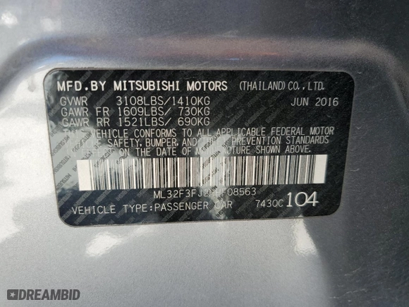 2017 Mitsubishi Mirage G4 ES with VIN ML32F3FJ2HHF08563, listed as a Copart auction lot 49829165 with 100,492 mi miles and Salvage Title. Bid and sale history available at carsss.com. Image 12.