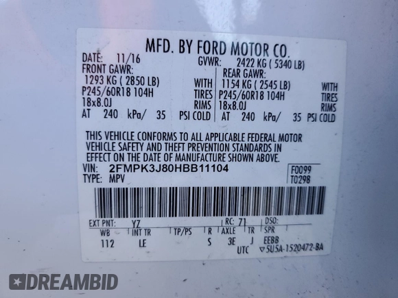 2017 Ford Edge SEL with VIN 2FMPK3J80HBB11104, listed as a Copart auction lot 48700535 with 98,502 mi miles and Salvage Title. Bid and sale history available at carsss.com. Image 14.