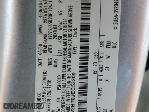 2018 Ford F-250 XL with VIN 1FT7W2BT0JEC53209, listed as a Copart auction lot 58600985 with Not provided miles and Salvage title. Bid and sale history available at DreamBid. Image 12.