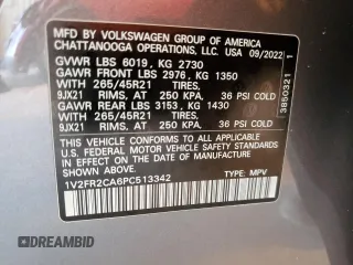 2023 Volkswagen Atlas SEL Premium R-Line с VIN 1V2FR2CA6PC513342, выставлен на аукционе Copart как лот 79689954 с пробегом 33 473 миль миль и Списание • Salvage title. История ставок и продаж доступна на DreamBid. Изображение 15.