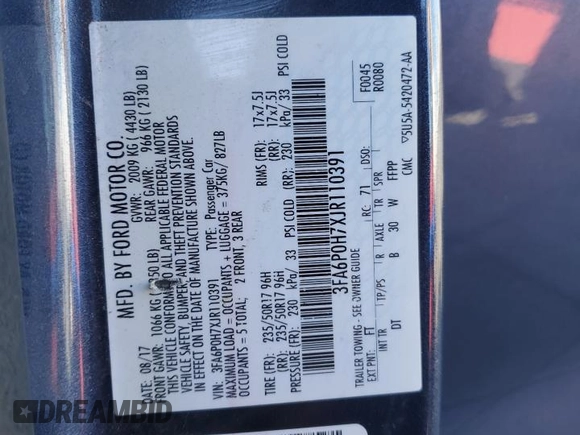 2018 Ford Fusion SE z VIN 3FA6P0H7XJR110391, wystawiony jako Copart lot #58069735 z przebiegiem 168 222 mil mil oraz Szkoda całkowita • Salvage title. Historia ofert i sprzedaży dostępna na DreamBid. Obrazek 13.