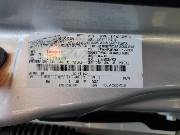2012 Ford Focus SE with VIN 1FAHP3F26CL127806, listed as a Copart auction lot 53933195 with 100,306 mi miles and Clean Title. Bid and sale history available at carsss.com. Image 12.