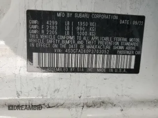 2023 Subaru Impreza Premium with VIN 4S3GTAD60P3703052, listed as a Copart auction lot 89073065 with 23,176 mi miles and Salvage title. Bid and sale history available at DreamBid. Image 12.