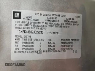2007 GMC Yukon SLT with VIN 1GKFK13087J327213, listed as a Copart auction lot 76300784 with 205,188 mi miles and Clean Title. Bid and sale history available at carsss.com. Image 13.