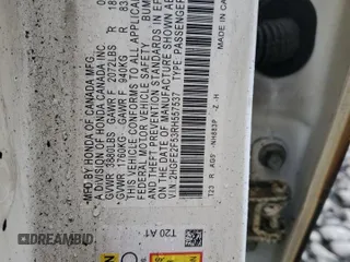 2024 Honda Civic Sport with VIN 2HGFE2F53RH557537, listed as a Copart auction lot 54697835 with Not provided miles and Salvage title. Bid and sale history available at DreamBid. Image 12.