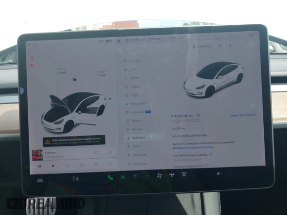 2021 Tesla Model 3 Performance with VIN 5YJ3E1EC2MF084594, listed as a IAAI auction lot 42030339 with 43,215 mi miles and . Bid and sale history available at DreamBid. Image 18.