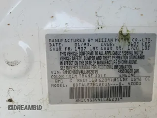 2020 Nissan Versa S z VIN 3N1CN8DV4LL862019, wystawiony jako Copart lot #51388275 z przebiegiem Nie podano mil oraz Nie do naprawy • Non repairable. Historia ofert i sprzedaży dostępna na DreamBid. Obrazek 13.