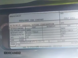 1993 GMC Vandura z VIN 1GDEG25KXPF515274, wystawiony jako IAAI lot #41663966 z przebiegiem 112 288 mil mil oraz . Historia ofert i sprzedaży dostępna na DreamBid. Obrazek 9.