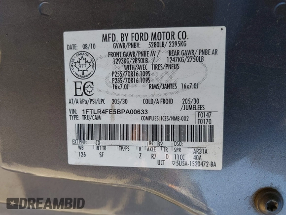 2011 Ford Ranger XLT with VIN 1FTLR4FE5BPA00633, listed as a IAAI auction lot 41756267 with 173,492 mi miles and . Bid and sale history available at DreamBid. Image 9.