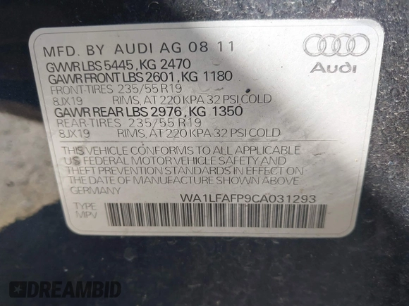 2012 Audi Q5 Premium Plus z VIN WA1LFAFP9CA031293, wystawiony jako IAAI lot #42865528 z przebiegiem 210 807 mil mil oraz . Historia ofert i sprzedaży dostępna na DreamBid. Obrazek 9.