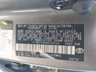 2006 Toyota Camry STD with VIN 4T1BE32K06U723743, listed as a IAAI auction lot 42088123 with 181,495 mi miles and . Bid and sale history available at DreamBid. Image 9.