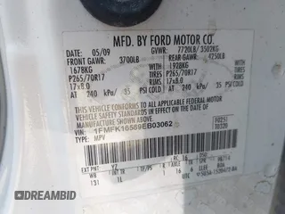 2009 Ford Expedition Max SSV with VIN 1FMFK16589EB03062, listed as a IAAI auction lot 42564667 with 286,266 mi miles and . Bid and sale history available at DreamBid. Image 9.