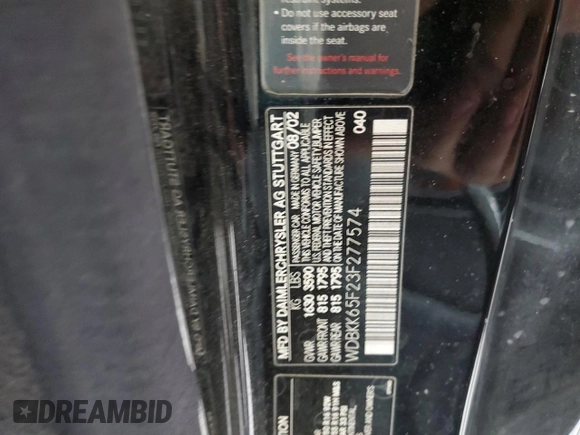 2003 Mercedes-Benz SLK 320 with VIN WDBKK65F23F277574, listed as a Copart auction lot 82523004 with 112,143 mi miles and Clean title. Bid and sale history available at DreamBid. Image 12.