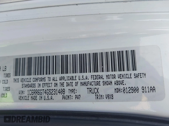 2016 Ram 1500 Big Horn z VIN 1C6RR6GT4GS231408, wystawiony jako IAAI lot #42152965 z przebiegiem 89 773 mil mil oraz . Historia ofert i sprzedaży dostępna na DreamBid. Obrazek 9.
