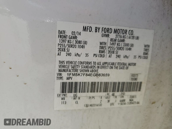 2014 Ford Explorer Limited z VIN 1FM5K7F84EGB83659, wystawiony jako Copart lot #50407095 z przebiegiem 160 317 mil mil oraz Szkoda całkowita • Salvage title. Historia ofert i sprzedaży dostępna na DreamBid. Obrazek 15.