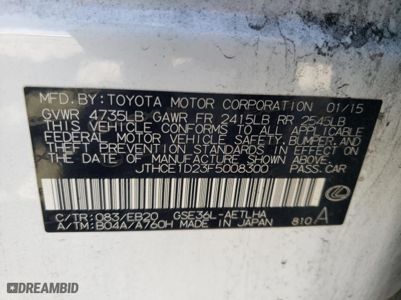 2015 Lexus IS 350 with VIN JTHCE1D23F5008300, listed as a Copart auction lot 74516744 with 96,320 mi miles and Salvage Title. Bid and sale history available at carsss.com. Image 12.