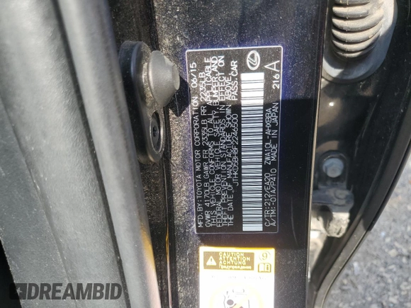 2015 Lexus CT 200h with VIN JTHKD5BH8F2246500, listed as a Copart auction lot 60152575 with 90,114 mi miles and Salvage title. Bid and sale history available at DreamBid. Image 13.