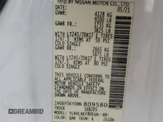 2021 Nissan NV Cargo SV z VIN 1N6BF0KY0MN809580, wystawiony jako Copart lot #78304714 z przebiegiem 61 689 mil mil oraz Szkoda całkowita • Salvage title. Historia ofert i sprzedaży dostępna na DreamBid. Obrazek 14.