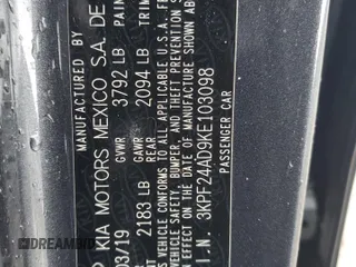 2019 Kia Forte LXS with VIN 3KPF24AD9KE103098, listed as a Copart auction lot 55663545 with 110,378 mi miles and Salvage title. Bid and sale history available at DreamBid. Image 13.