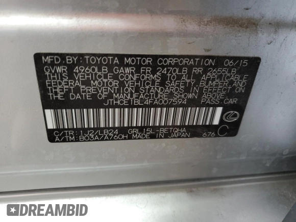 2015 Lexus GS 350 with VIN JTHCE1BL4FA007594, listed as a Copart auction lot 57334375 with 104,577 mi miles and Salvage title. Bid and sale history available at DreamBid. Image 12.