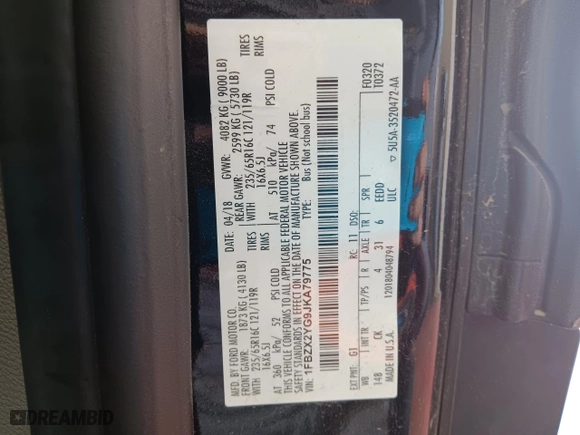 2018 Ford Transit Passenger Wagon XL with VIN 1FBZX2YG9JKA79775, listed as a Copart auction lot 60044743 with 57,404 mi miles and Salvage Title. Bid and sale history available at carsss.com. Image 13.