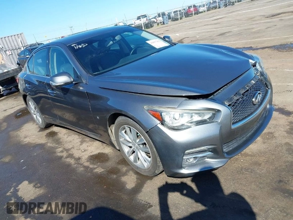 2014 Infiniti Q50 with VIN JN1BV7AP0EM682444, listed as a IAAI auction lot 41857312 with 140,765 mi miles. Bid and sale history available at carsss.com. Image 1.