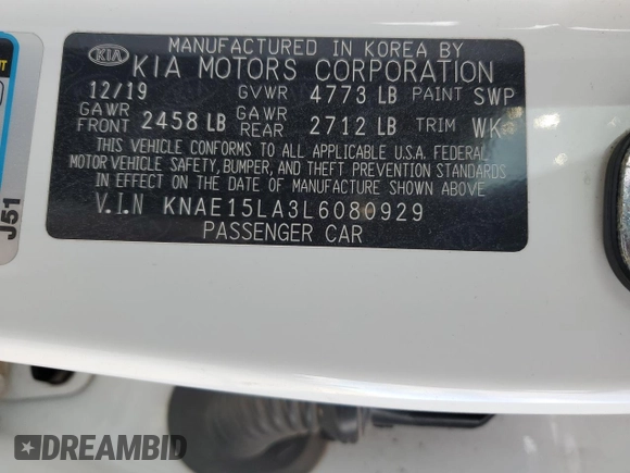 2020 Kia Stinger GT-Line with VIN KNAE15LA3L6080929, listed as a Copart auction lot 45218465 with 61,072 mi miles and Salvage Title. Bid and sale history available at DreamBid. Image 13.