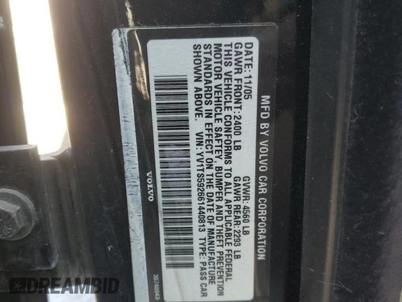 2006 Volvo S80 with VIN YV1TS592661440813, listed as a Copart auction lot 47767975 with 138,851 mi miles and Salvage title. Bid and sale history available at DreamBid. Image 12.