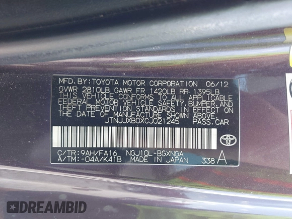 2012 Scion iQ with VIN JTNJJXB0XCJ021245, listed as a IAAI auction lot 42463167 with 158,901 mi miles and . Bid and sale history available at DreamBid. Image 9.
