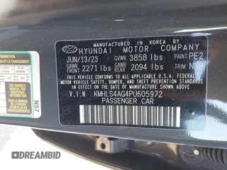 2023 Hyundai Elantra SEL with VIN KMHLS4AG4PU605972, listed as a IAAI auction lot 41784088 with 54,125 mi miles and . Bid and sale history available at DreamBid. Image 9.