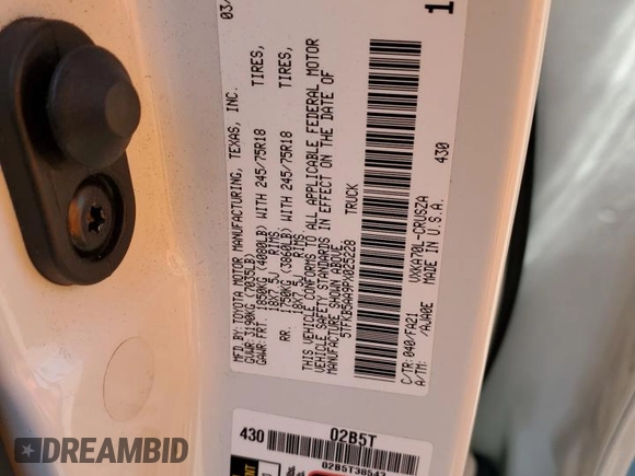 2023 Toyota Tundra SR with VIN 5TFKB5AA9PX025228, listed as a Copart auction lot 57645305 with 45,111 mi miles and Salvage title. Bid and sale history available at DreamBid. Image 12.