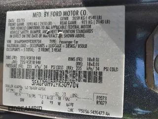 2015 Ford Fusion SE with VIN 3FA6P0H92FR309704, listed as a IAAI auction lot 41895913 with 163,167 mi miles. Bid and sale history available at carsss.com. Image 9.