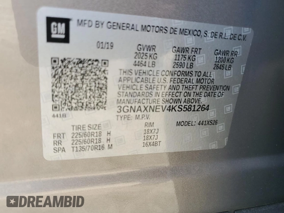 2019 Chevrolet Equinox Premier z VIN 3GNAXNEV4KS581264, wystawiony jako Copart lot #58812045 z przebiegiem 48 320 mil mil oraz Szkoda całkowita • Salvage title. Historia ofert i sprzedaży dostępna na DreamBid. Obrazek 12.