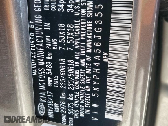 2018 Kia Sorento EX with VIN 5XYPH4A56JG355193, listed as a Copart auction lot 45182745 with 101,249 mi miles and Salvage Title. Bid and sale history available at DreamBid. Image 14.