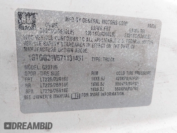 2007 GMC Savana Cargo Van with VIN 1GTGG29V571131451, listed as a IAAI auction lot 41455030 with 336,397 mi miles. Bid and sale history available at carsss.com. Image 9.