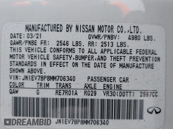 2021 Infiniti Q50 3.0t LUXE with VIN JN1EV7BP8MM706340, listed as a IAAI auction lot 41741217 with 63,212 mi miles. Bid and sale history available at carsss.com. Image 9.