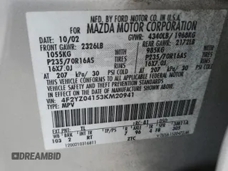 2003 Mazda Tribute LX with VIN 4F2YZ04153KM20941, listed as a Copart auction lot 82683264 with 195,240 mi miles and Salvage Title. Bid and sale history available at DreamBid. Image 15.