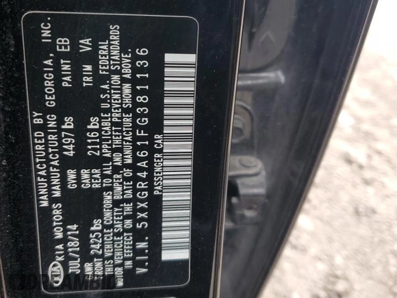 2015 Kia Optima SX Turbo with VIN 5XXGR4A61FG381136, listed as a Copart auction lot 52709315 with 48,751 mi miles and Salvage Title. Bid and sale history available at carsss.com. Image 12.