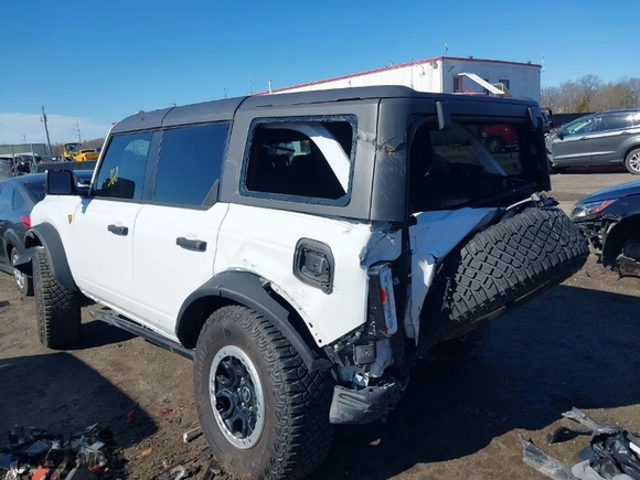 2023 Ford Bronco with VIN 1FMEE5DP0PLC12557, listed as a IAAI auction lot 41854143 with 9,839 mi miles. Bid and sale history available at carsss.com. Image 3.