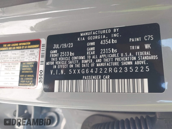 2024 Kia K5 GT-Line z VIN 5XXG64J22RG235225, wystawiony jako IAAI lot #41757058 z przebiegiem 13 071 mil mil oraz . Historia ofert i sprzedaży dostępna na DreamBid. Obrazek 9.