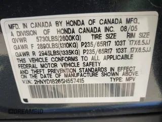 2005 Acura MDX with VIN 2HNYD18265H557415, listed as a IAAI auction lot 40155100 with 175,767 mi miles. Bid and sale history available at carsss.com. Image 9.