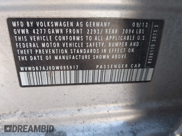 2013 Volkswagen Golf w/Conv with VIN WVWDB7AJ0DW095917, listed as a IAAI auction lot 41578422 with 115,966 mi miles and . Bid and sale history available at DreamBid. Image 9.