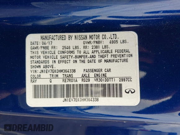 2017 Infiniti Q60 Premium с VIN JN1EV7EK0HM364338, выставлен на аукционе IAAI как лот 42140812 с пробегом 68 262 миль миль и . История ставок и продаж доступна на DreamBid. Изображение 9.