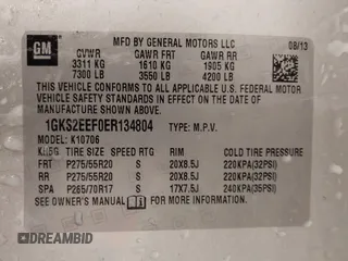 2014 GMC Yukon Denali with VIN 1GKS2EEF0ER134804, listed as a IAAI auction lot 41582709 with 142,192 mi miles. Bid and sale history available at carsss.com. Image 9.