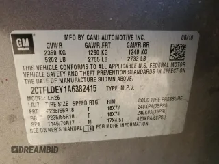 2010 GMC Terrain SLE-2 with VIN 2CTFLDEY1A6382415, listed as a Copart auction lot 82843714 with 102,566 mi miles and Salvage Title. Bid and sale history available at carsss.com. Image 13.